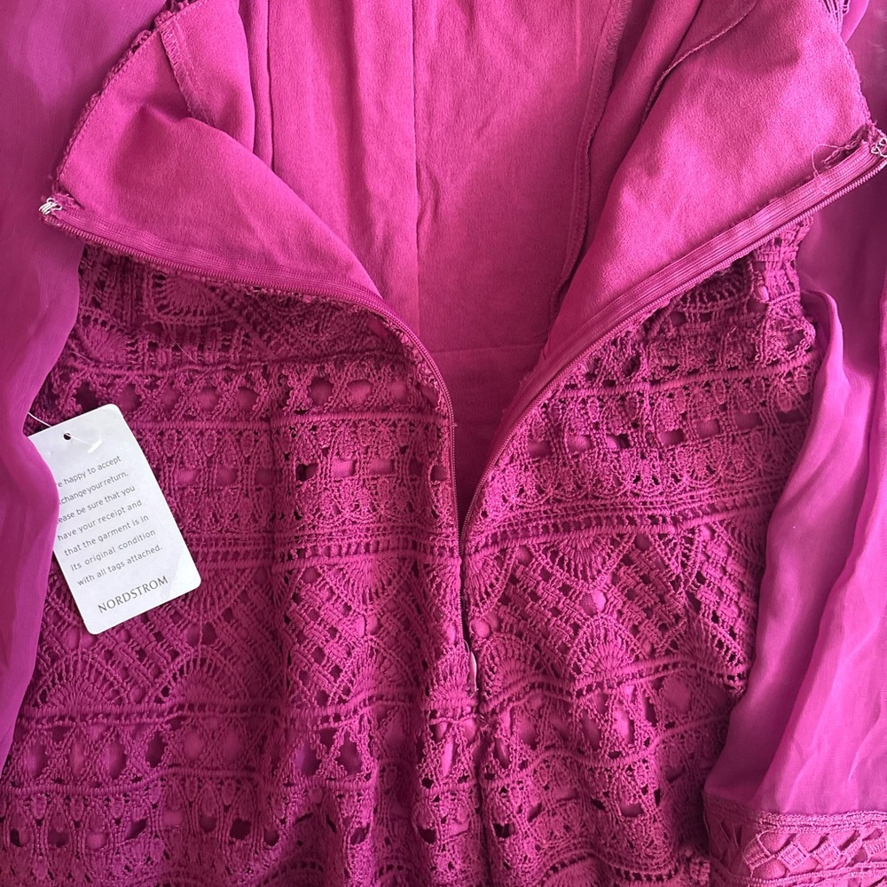 New Medium Adelyn Rae Purple Berry Lace Open Back Romper - Picture 8 of 16
